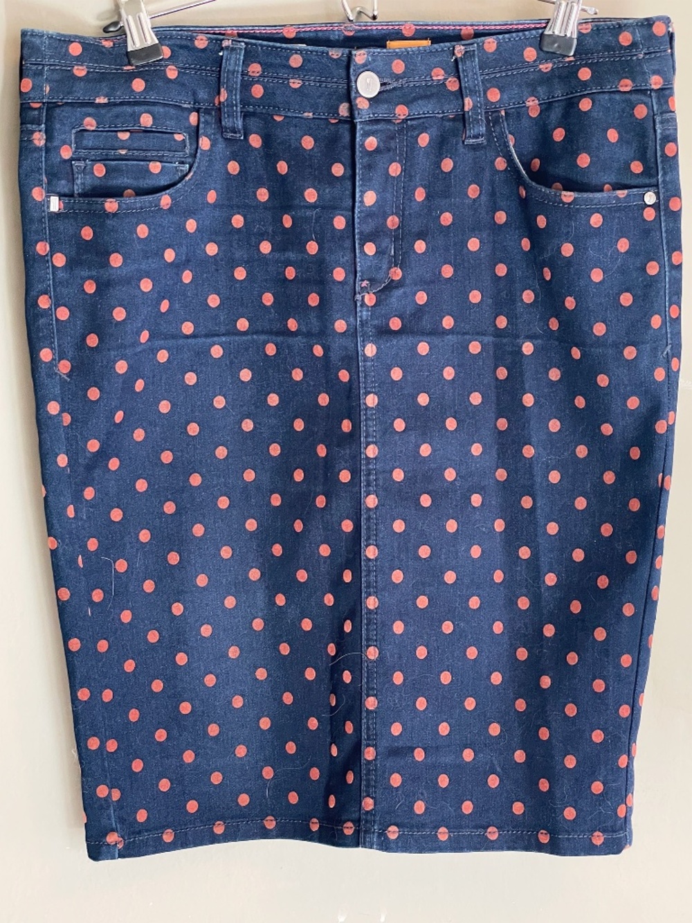Anthropologie Polka Dot Denim Skirt Pilcro And The Letterpress Sz28